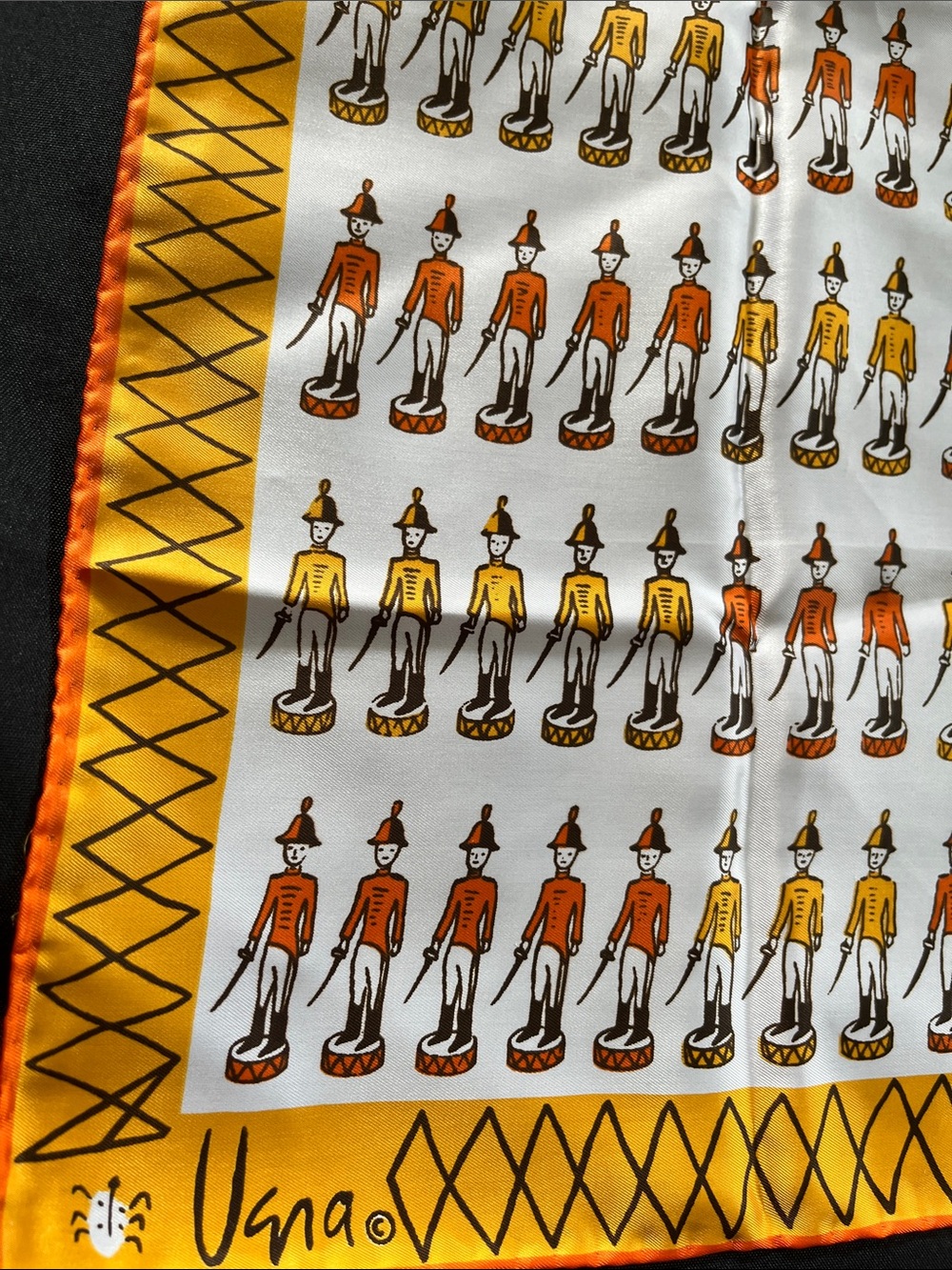 Vtg VERA NEUMANN Toy Soldier Print Scarf Orange Gold Made In Japan MCM Fashion
